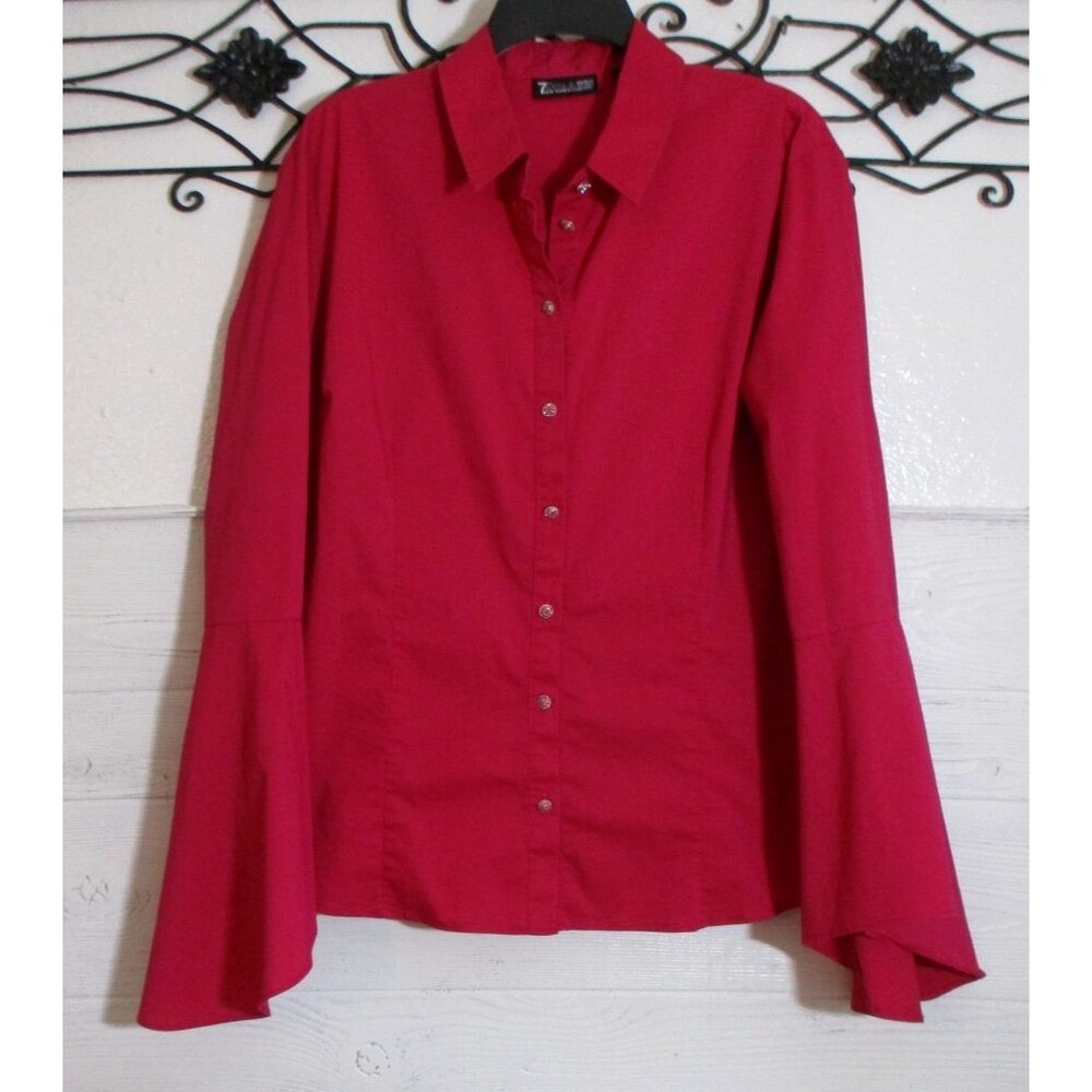 New York & Company Button Up Top Women's Size XL Dark Pink Long Sleeve